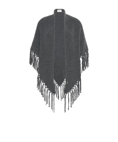 Weekend Max Mara Fringed Wool Shawl In Gray