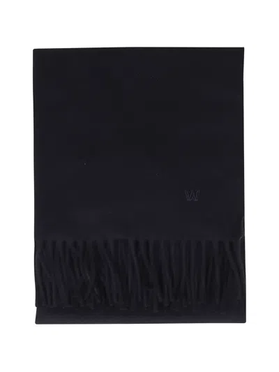 Weekend Max Mara Fringed-hem Logo-embroidered Scarf In Black