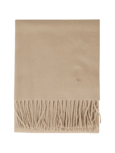 Weekend Max Mara Fringed-hem Logo-embroidered Scarf In Brown
