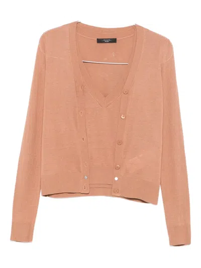 Weekend Max Mara Front-button V-neck Cardigan Set In Brown