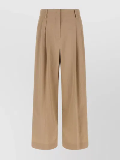 Weekend Max Mara Front Pleated Wide Leg Trousers With Belt Loops In Brown