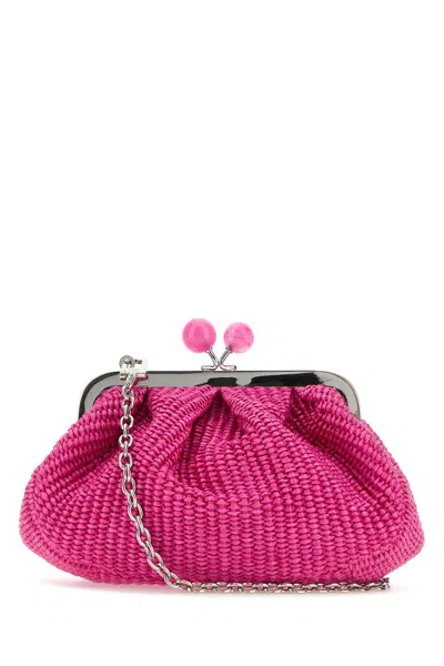 Weekend Max Mara Palmas Raffia Effect Clutch In Fuchsia