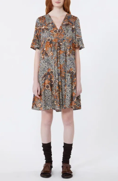 Weekend Max Mara Fuoko Paisley Floral Cotton Jersey Babydoll Dress In Blue