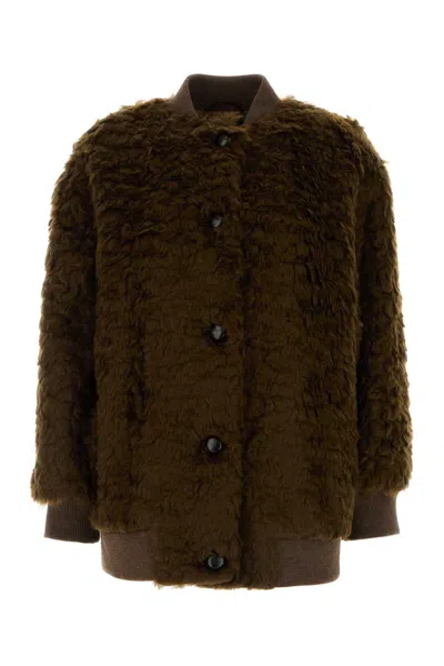 Weekend Max Mara Agiate Furry Short Coat In Brown