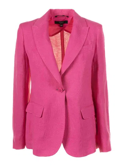 Weekend Max Mara Fuxia Single -breasted Blazer In Linen In Multi