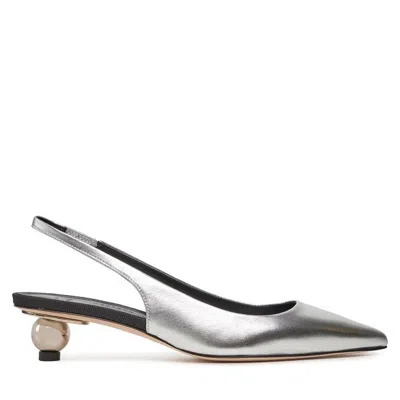 Weekend Max Mara Gallico Slingback In Laminated Leather In Argento
