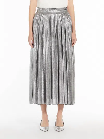 Weekend Max Mara Gamma Long Metallic Pleated Skirt In Silver