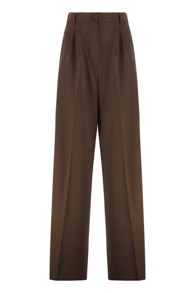 Weekend Max Mara High Waist Wide Leg Wool Trousers In Brown