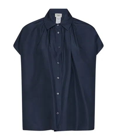 Weekend Max Mara Gathered Cap-sleeve Top In Blue
