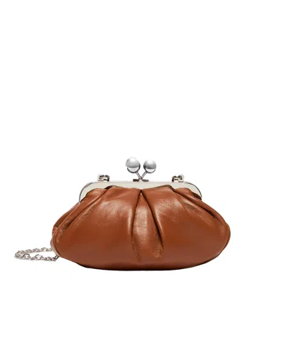 Weekend Max Mara Gathered Nappa Leather Clutch In Brown