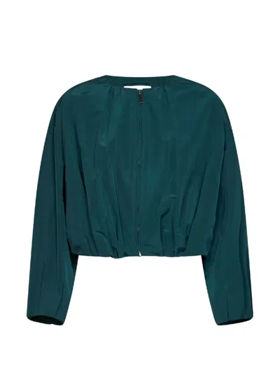 Weekend Max Mara Gathered-hem Zip-up Jacket In Green