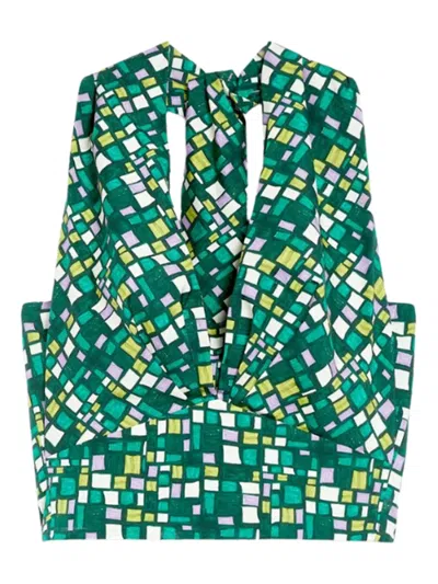 Weekend Max Mara Geometric-print Halterneck Blouse In Green