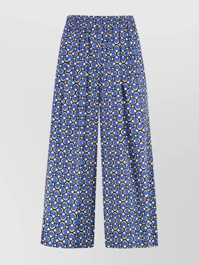 Weekend Max Mara Geometric Wide Leg Cotton Trousers In Blue