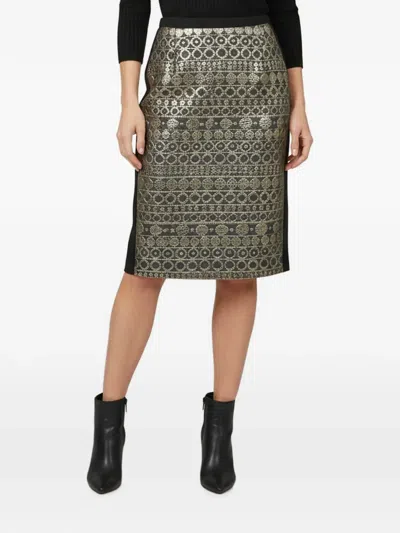 Pre-owned Weekend Max Mara Geometric-jacquard Pencil Midi Skirt In Gold