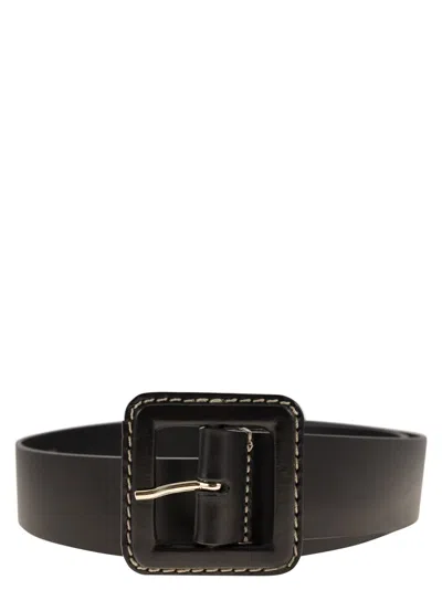 Weekend Max Mara Gerard Leather Belt With Covered Buckle In Black
