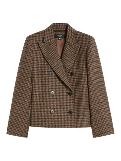 Weekend Max Mara Houndstooth Double-breasted Jacket In Brown