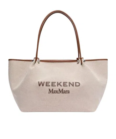 Weekend Max Mara Getto Logo Printed Tote Bag In White