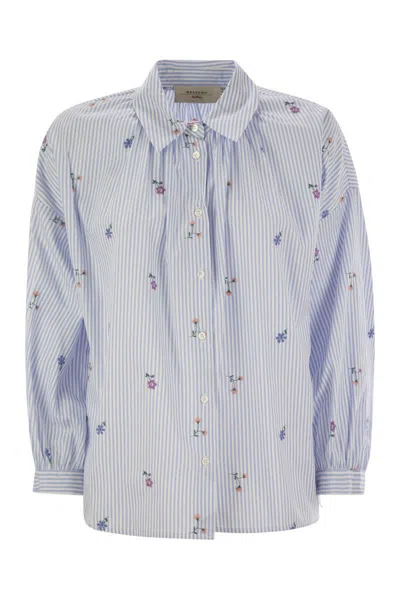 Weekend Max Mara Gilly - Embroidered Poplin Shirt In Blue