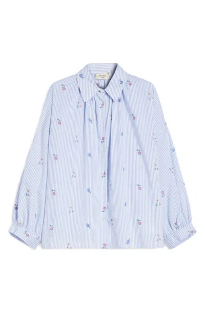 Weekend Max Mara Gilly Stripe Embroidered Button-up Shirt In Light Blue
