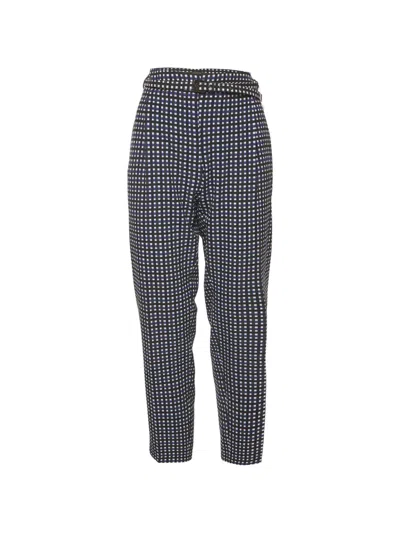 Pre-owned Weekend Max Mara Gingham Check Straight-leg Trousers In Blue