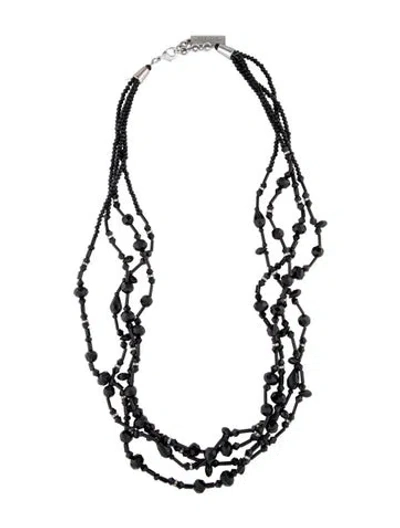 Pre-owned Weekend Max Mara Glass Bead & Crystal Multistrand Beaded Necklace”, 32.5" In Black