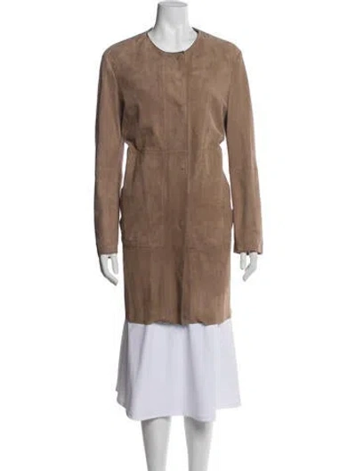 Pre-owned Weekend Max Mara Goat Leather Faux Fur Jacket In Brown