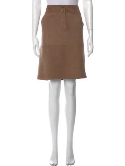 Pre-owned Weekend Max Mara Goat Leather Knee-length Skirt In Brown