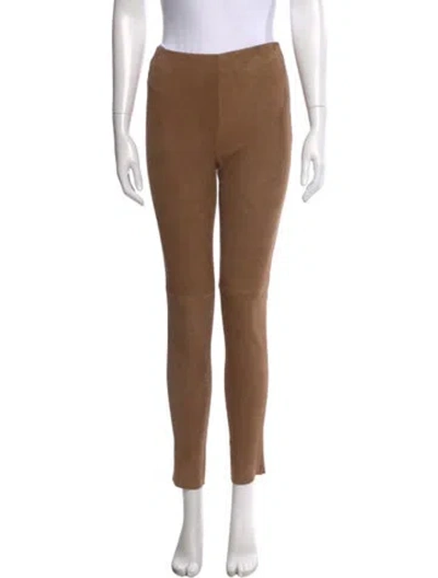 Pre-owned Weekend Max Mara Goat Leather Skinny Leg Pants In Brown