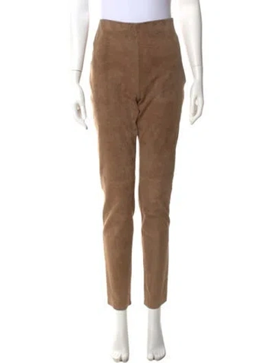 Pre-owned Weekend Max Mara Goat Leather Skinny Leg Pants In Brown