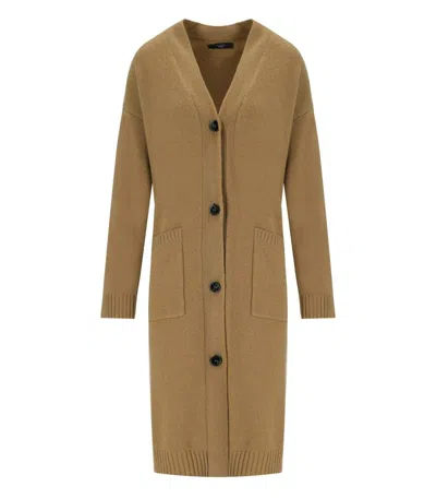 Weekend Max Mara Godezia Camel Long Cardigan In Green