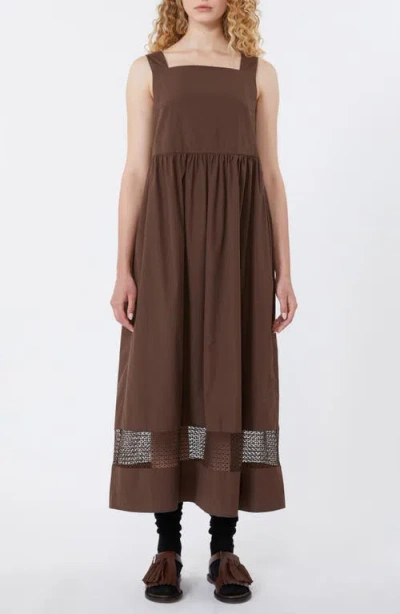 Weekend Max Mara Square-neck Lace-panel Midi Cotton Dress In Brown
