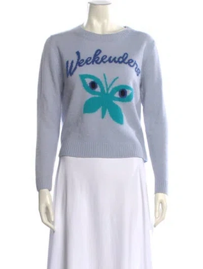 Pre-owned Weekend Max Mara Graphic Print Crew Neck Sweater In Blue