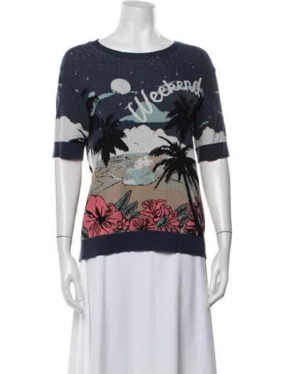 Pre-owned Weekend Max Mara Graphic Print Crew Neck Sweater In Blue