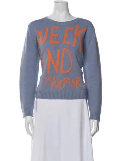 Pre-owned Weekend Max Mara Graphic Print Crew Neck Sweater In Blue