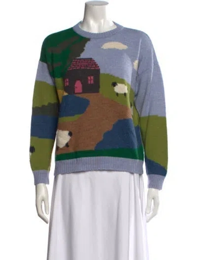 Pre-owned Weekend Max Mara Graphic Print Crew Neck Sweater In Blue