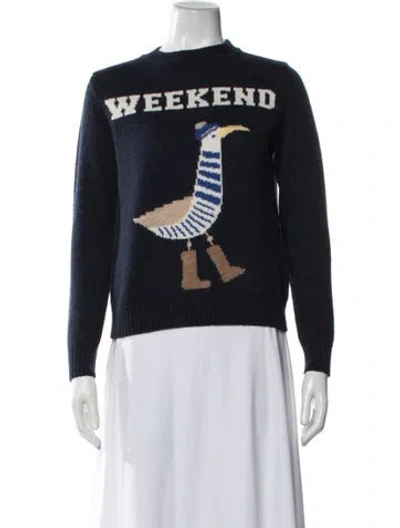 Pre-owned Weekend Max Mara Graphic Print Crew Neck Sweater In Blue