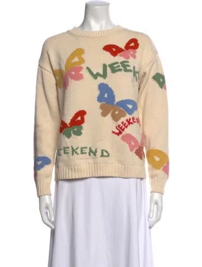 Pre-owned Weekend Max Mara Graphic Print Crew Neck Sweater W/ Tags In Neutrals