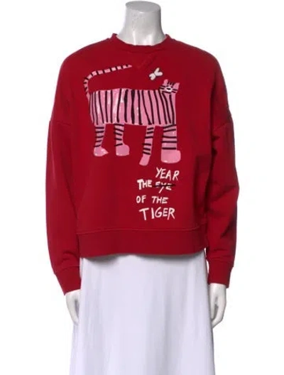 Pre-owned Weekend Max Mara Graphic Print Crew Neck Sweatshirt In Red