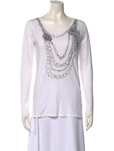 Pre-owned Weekend Max Mara Graphic Print Scoop Neck Top In White