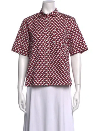 Pre-owned Weekend Max Mara Graphic Print Short Sleeve Button-up Top In Blue