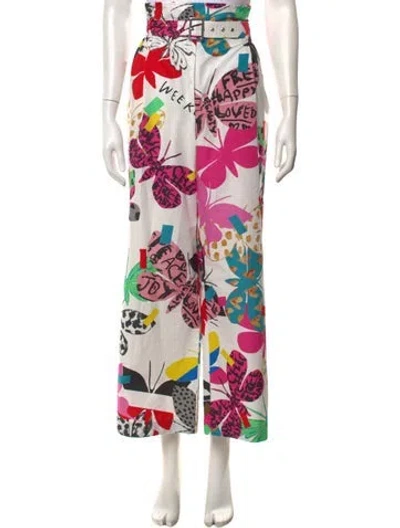 Pre-owned Weekend Max Mara Graphic Print Wide Leg Pants In White