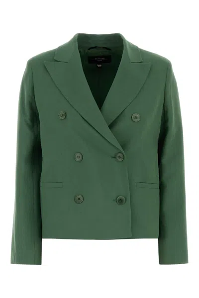 Weekend Max Mara Blend Embi Blazer Button Detail Long Sleeves In Green