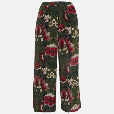 Weekend Max Mara Green Floral Print Silk Wide-leg Pants