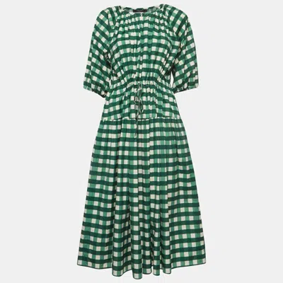 Pre-owned Weekend Max Mara Green Gingham Check Cotton Midi Dress M