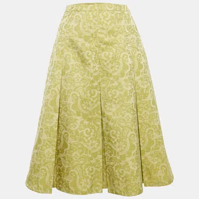 Pre-owned Weekend Max Mara Green Paisley Jacquard Pleated Short Skirt L