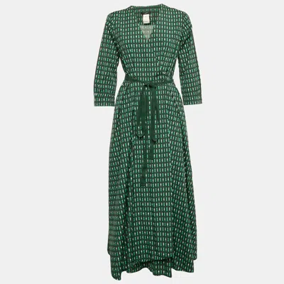 Pre-owned Weekend Max Mara Green Printed Cotton Ravello Wrap Dress M