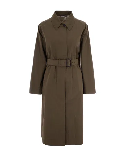 Weekend Max Mara Green Shirt Collar Trench Coat In Brown