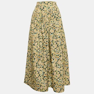 Pre-owned Weekend Max Mara Green/multicolor Floral Print Pleated Long Skirt M