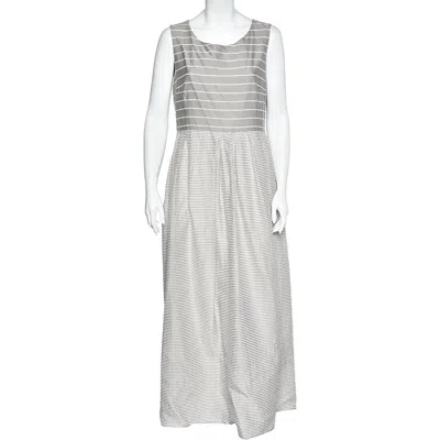 Weekend Max Mara Grey Cotton & Silk Striped Maxi Dress In Gray