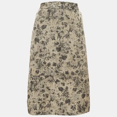 Pre-owned Weekend Max Mara Grey Floral Print Satin Knee Length Skirt L In Gray